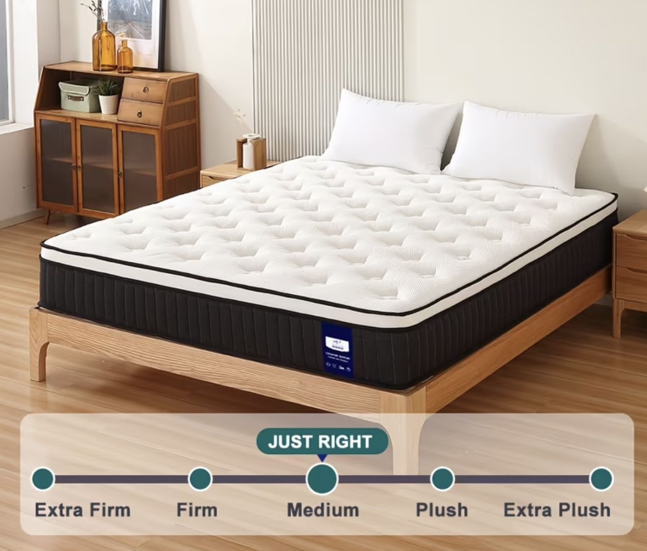 Comfort Hybrid Mattress - Queen Size, Medium Firmness, Breathable Fabric, Individually Wrapped Coils