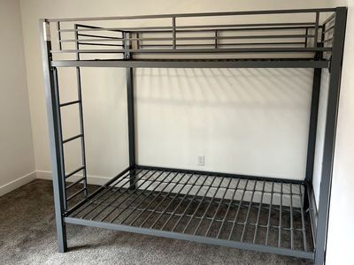 Gray Metal Full Size Over Full Size Bunk Bed with Ladder - Sturdy & Space-Saving Design