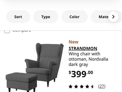 IKEA Strandmon Dark Gray Wing Chair with Ottoman