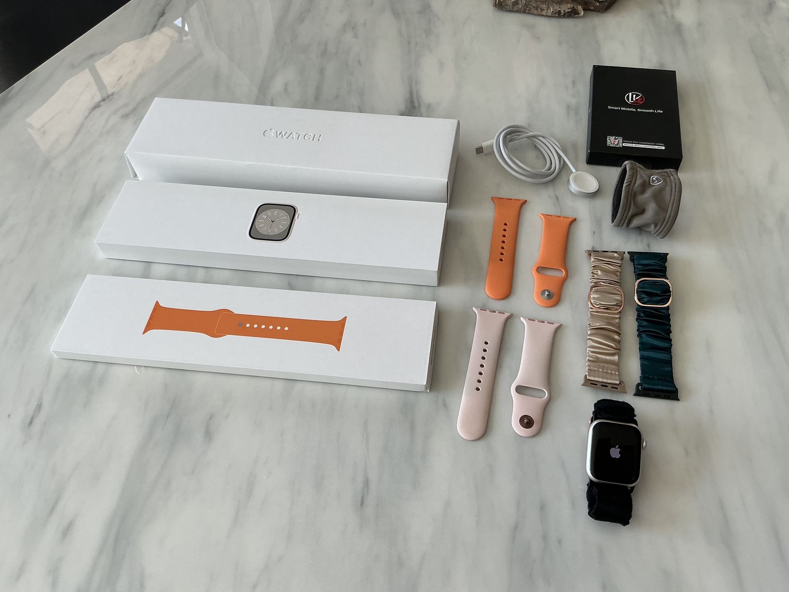 Apple Watch Series 8 41MM Starlight Aluminum GPS MNPD3LL/A, with TONS of extras!