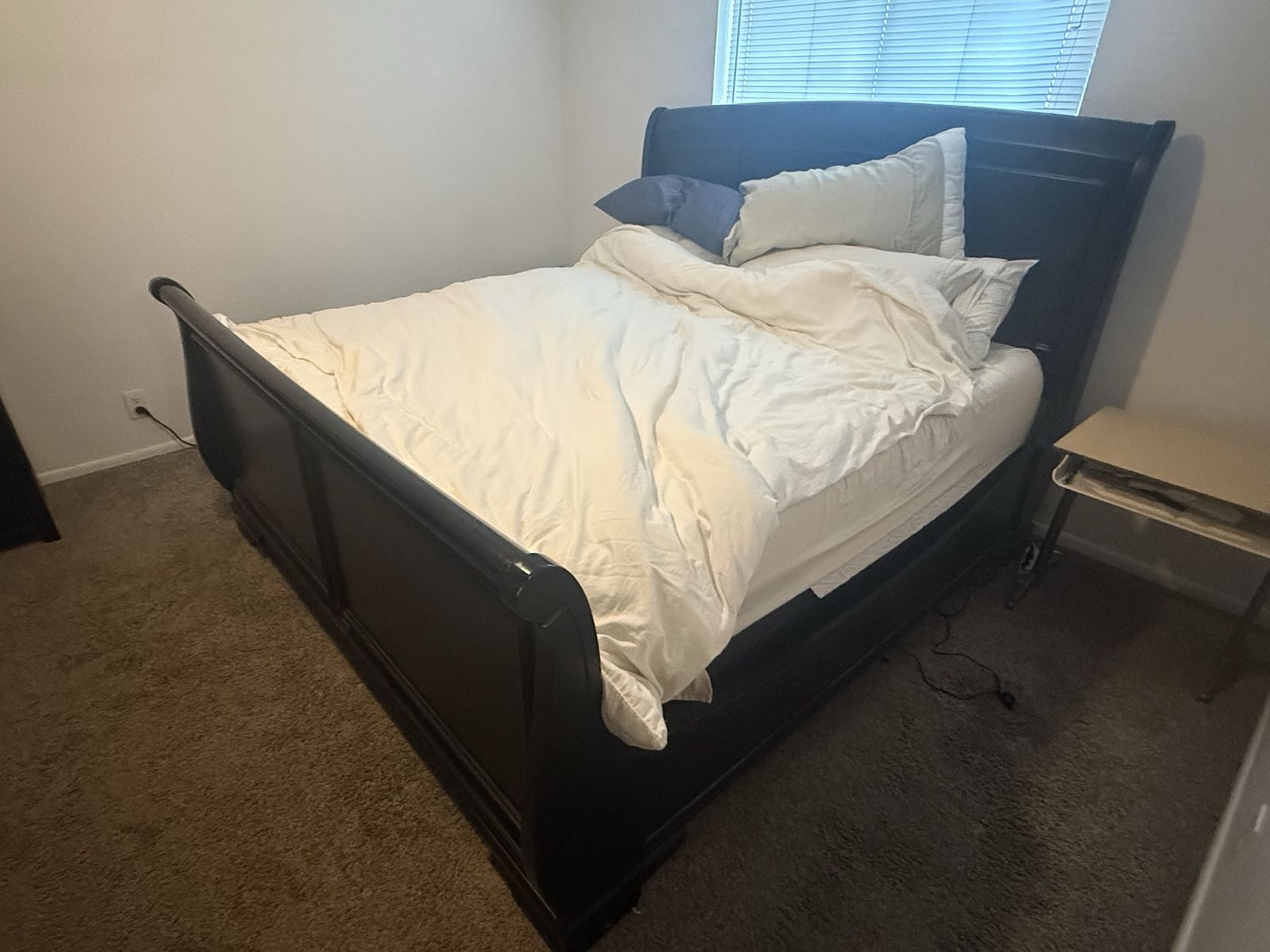 King Size Wood Sleigh Bed Frame with Headboard and Footboard