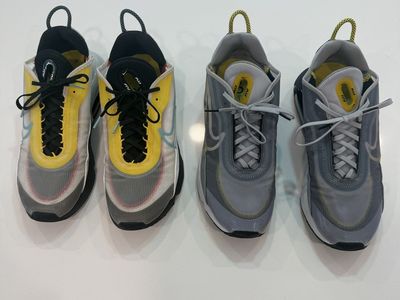 2 pairs Nike AirMax 2090 Gray/Black/Yellow and 'Wolf Grey' Grey Black Yellow 10.5 10 1/2