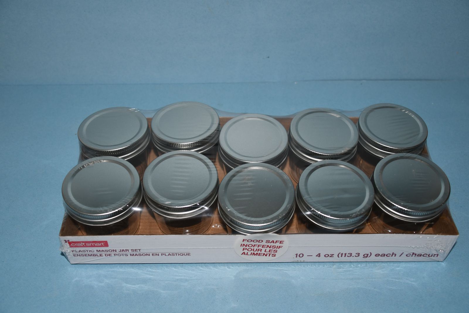 NEW SEALED 10 PLASTIC MASON JARS with LIDS ~ 4 oz ~ FOOD ~ CRAFTS ~ ALL FOR $5