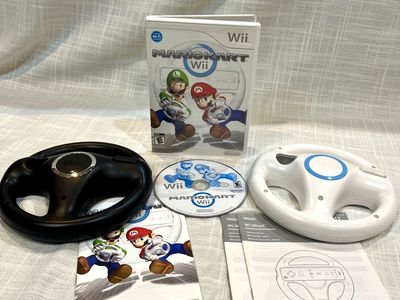 Nintendo Wii Mario Kart With 2 Steering Wheels