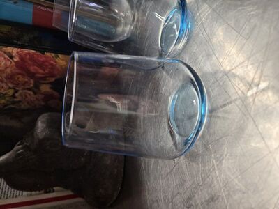 2 blue tint wine glass glasses