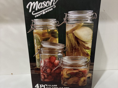 Mason Glass Clamp Jar Canister Set new in box