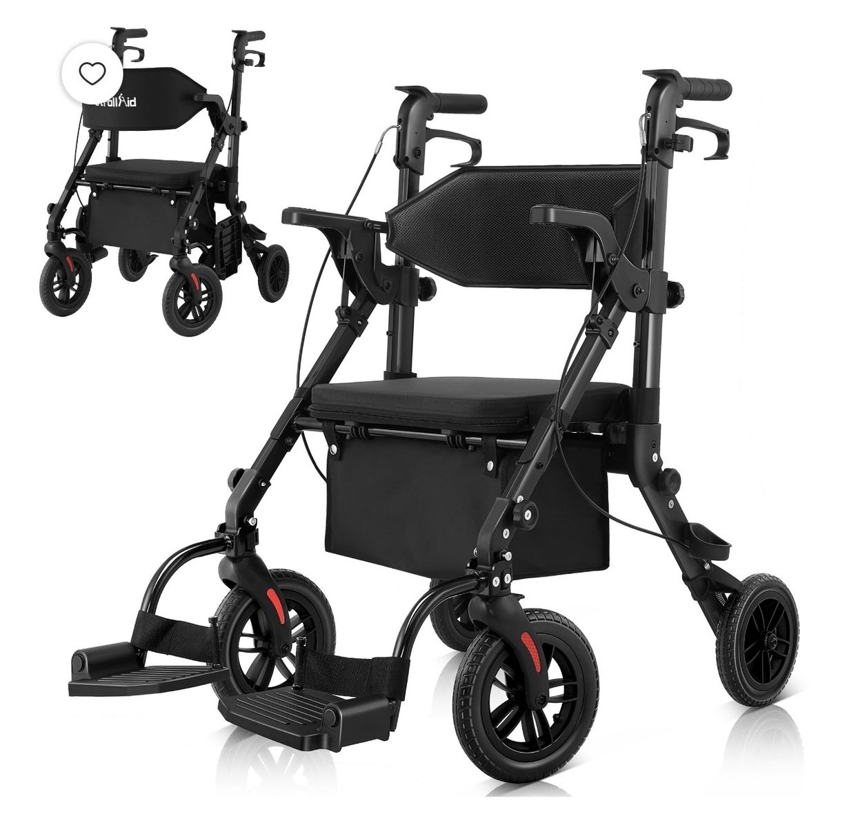 2-in-1 Rollator Walker & Wheelchair Combo - Easy Transformation Mobility Aid