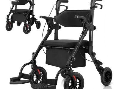 2-in-1 Rollator Walker & Wheelchair Combo - Easy Transformation Mobility Aid