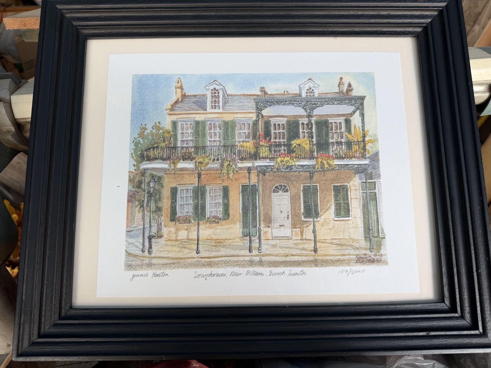 Jennie Koster Doughhouse New Orleans French Quarter Watercolor Print 104/2000 Framed