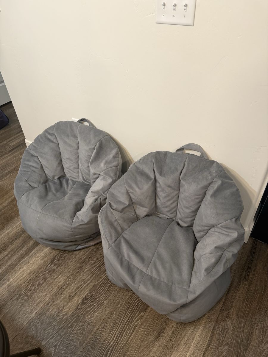 Big Joe Joey Bean Bag Chair - Gray Comfort Suede Fabric - Lounger (Two Available)