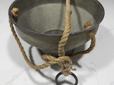 Rustic Galvanized Metal Hanging Planter Pot with Rope Hanger