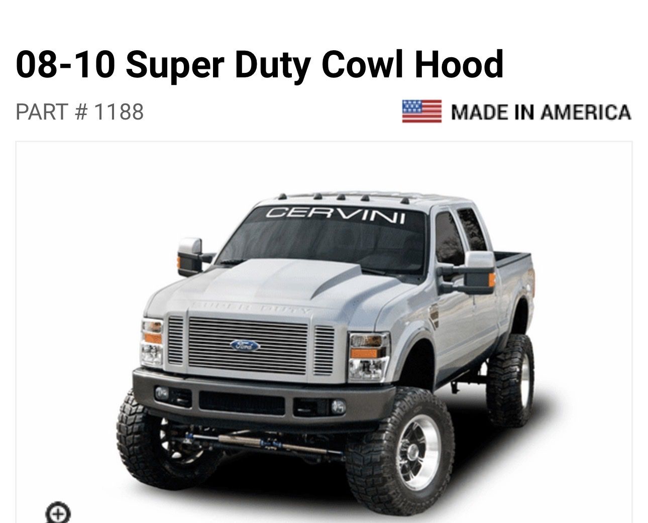 LESS THAN HALF PRICE OF RETAIL! BRAND NEW* CERVINIS #1188 2.5” Cowl Hood for 2008–2010 Ford Super Duty Pickup Trucks