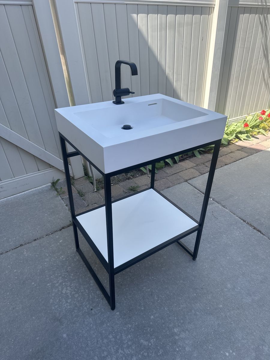 Modern Console Sink Vanity with Matte Black Faucet