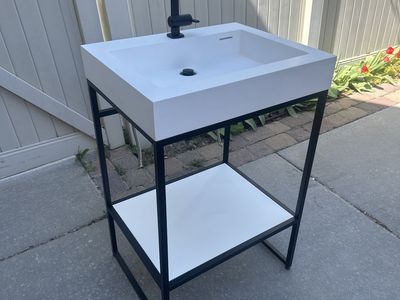 Modern Console Sink Vanity with Matte Black Faucet