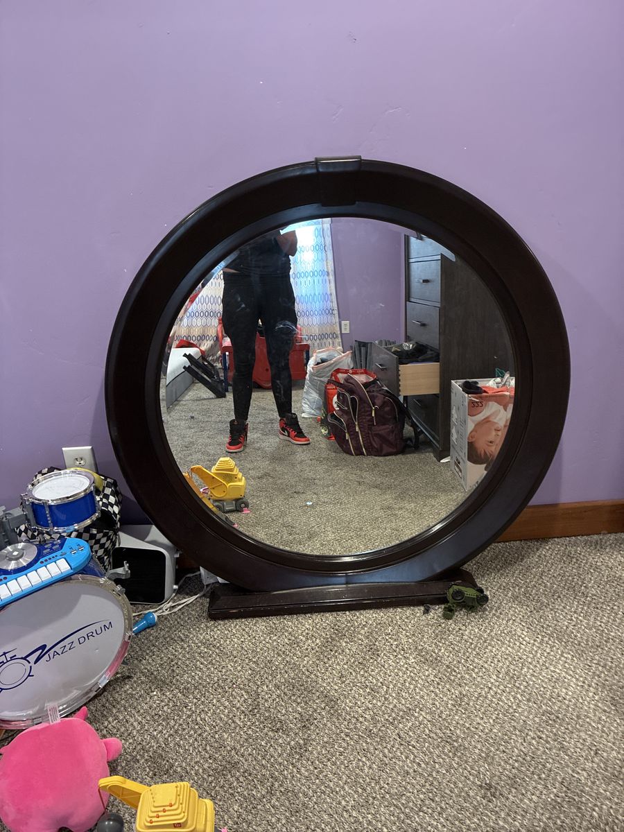 Mahogany cubed round mirror