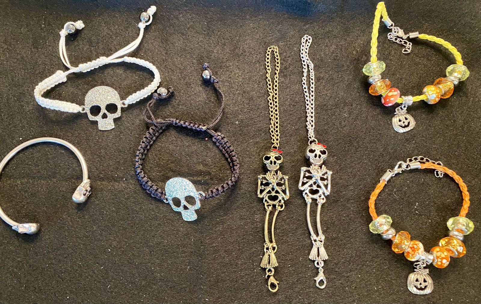 NEW! Halloween Jewelry- Skull Bracelets, Skeleton Pendants Bracelets, Pumpkin Charm Bracelets - $8-$12 - C PIX