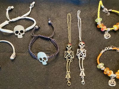 NEW! Halloween Jewelry- Skull Bracelets, Skeleton Pendants Bracelets, Pumpkin Charm Bracelets - $8-$12 - C PIX