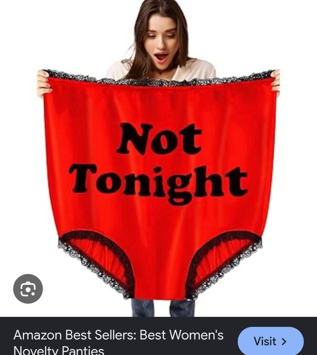 Red "Not Tonight" Novelty Panties with Black Lace Trim -  ( NOT TO WEAR )
