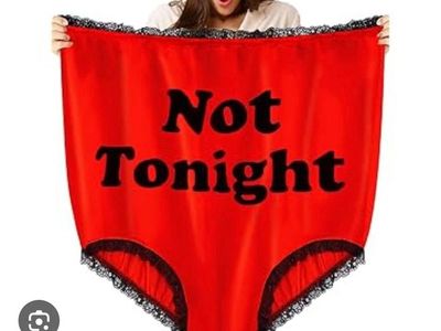 Red "Not Tonight" Novelty Panties with Black Lace Trim - ( NOT TO WEAR )