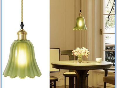 Popolron Pendant Light Vintage Green Glass Petal Lampshade 1-Pack
