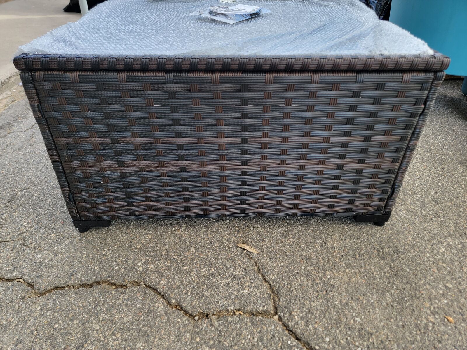 New Assembled Cosiest Rattan Patio Coffee Table With Black Glass Top