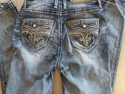 Rock Revival Loganberry Light Wash High Rise Skinny Jeans Size 27 Embellished Pockets
