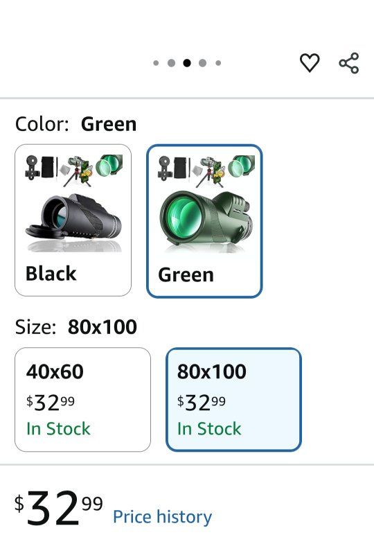 Monocular Telescope 80x100 High Definition with Phone Clip & Tripod, Green, Lightweight & Portable