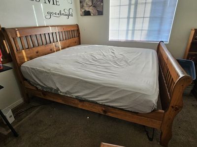 Rustic Solid Wood King size Sleigh Bed Frame, 3-Drawer Nightstand & 9-Drawer Dresser Set