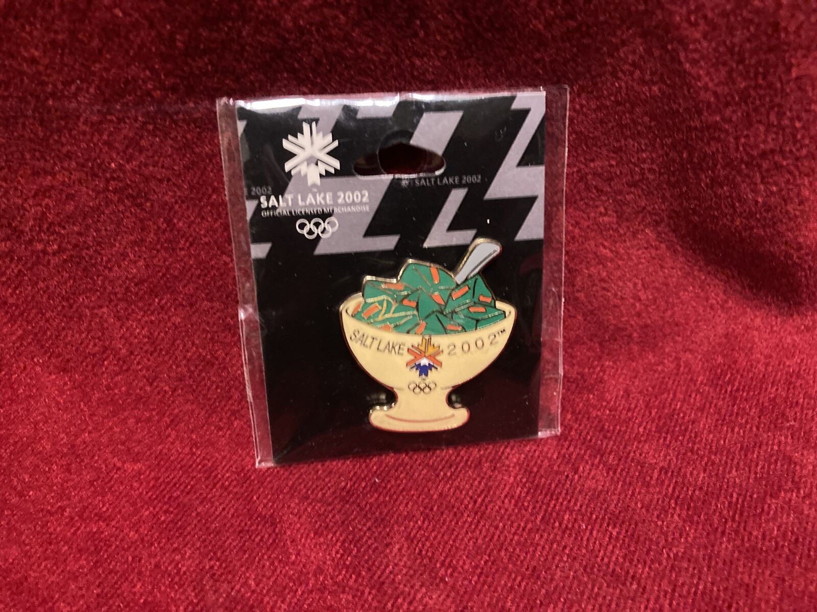 Salt Lake City 2002 Winter Olympic Pin Green Jello With Carrots New