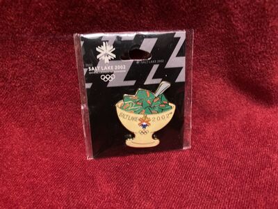 Salt Lake City 2002 Winter Olympic Pin Green Jello With Carrots New