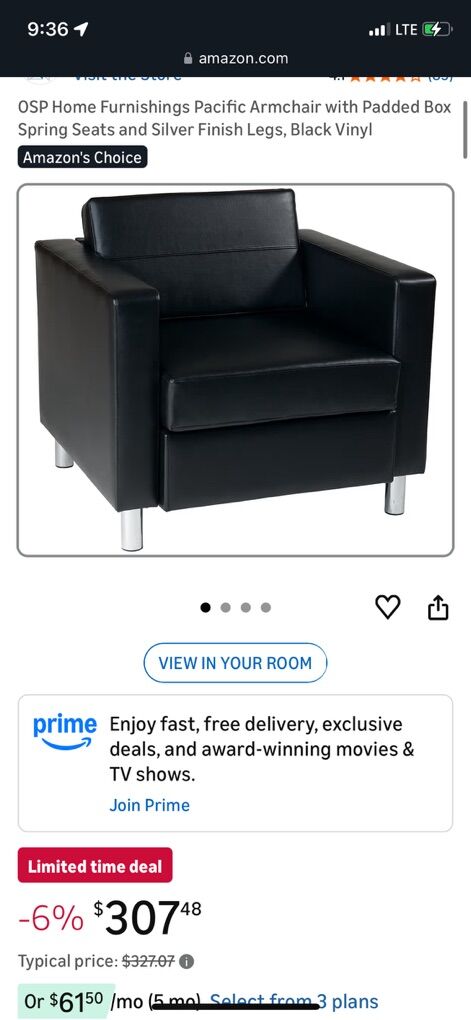 Pacific Armchair black Vinyl, Office Chair, New