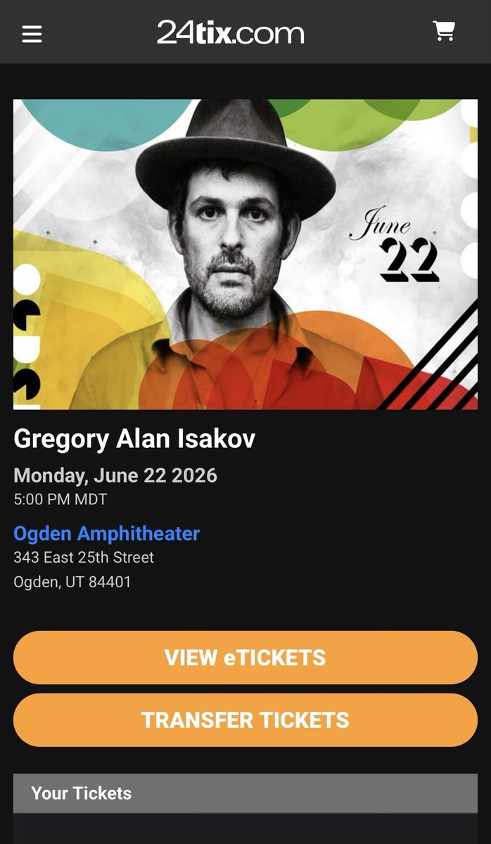 Gregory Alan Isakov Concert Ticket - June 22, 2026 at Ogden Amphitheater