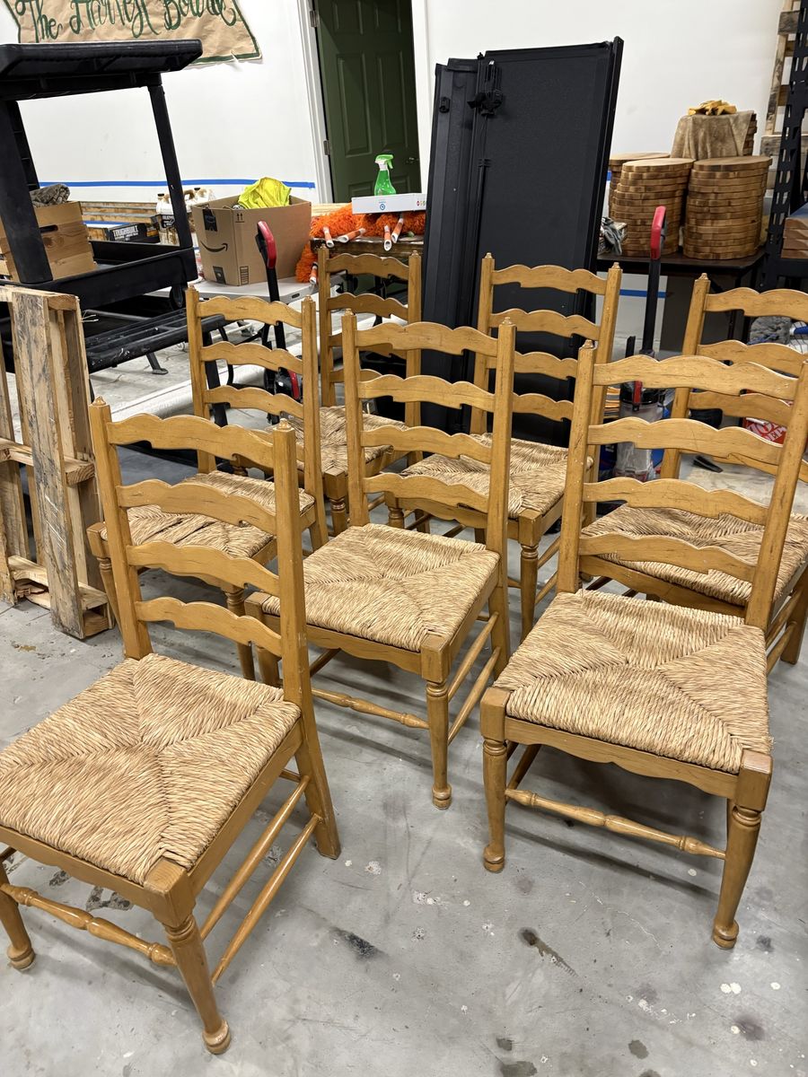 Set of 7 Wicker Bottom Chairs