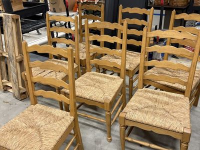 Set of 7 Wicker Bottom Chairs