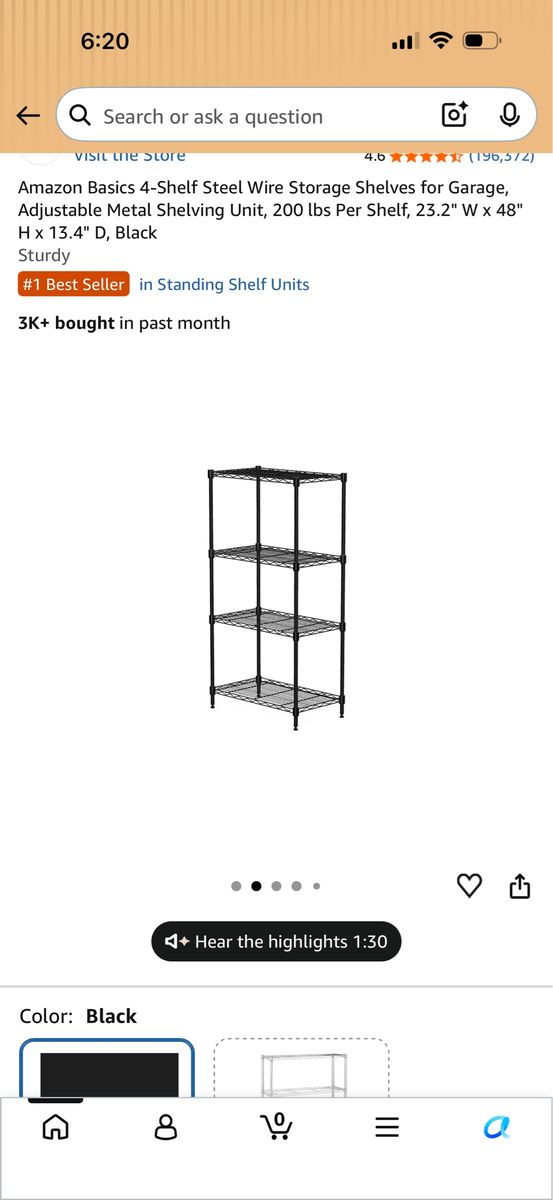 AmazonBasics 4-Shelf Shelving Unit - Black, 27.53 lbs G.W., New in Box