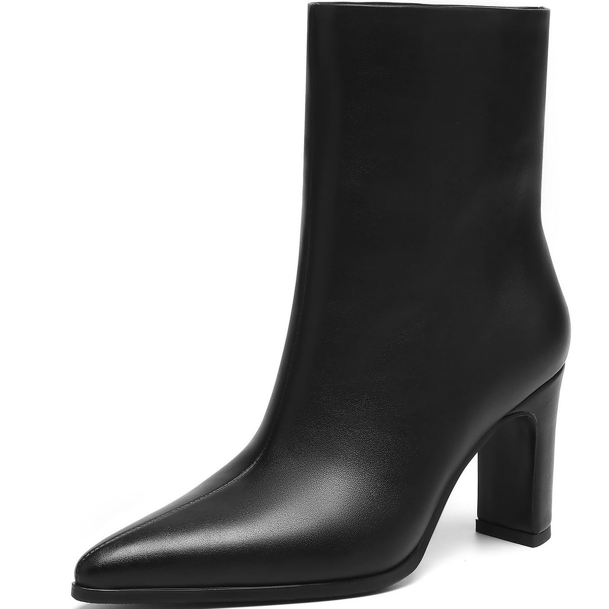 New! S9 Women’s Pointed Toe Ankle Boots, Triangle Block Heel Booties, Pull-On Smooth Faux Leather Dress Boots
