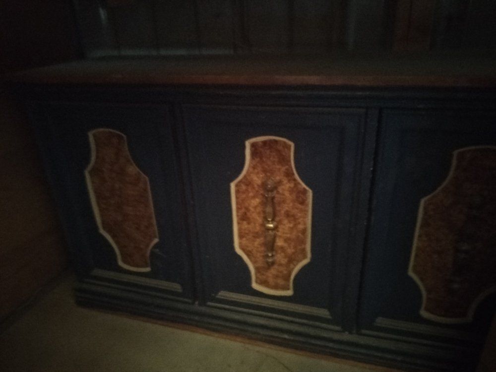 Vintage Credenza Sideboard Cabinet with Decorative Inlay and Brass Hardware