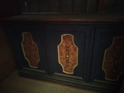 Vintage Credenza Sideboard Cabinet with Decorative Inlay and Brass Hardware