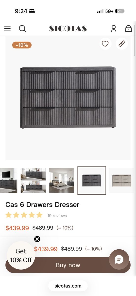 Sicotas Cas 6-Drawer Fluted Dresser - New in Box