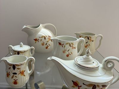 Vintage Royal China Autumn Leaf Dinnerware Set - Creamer, Sugar, Teapot, Pitchers