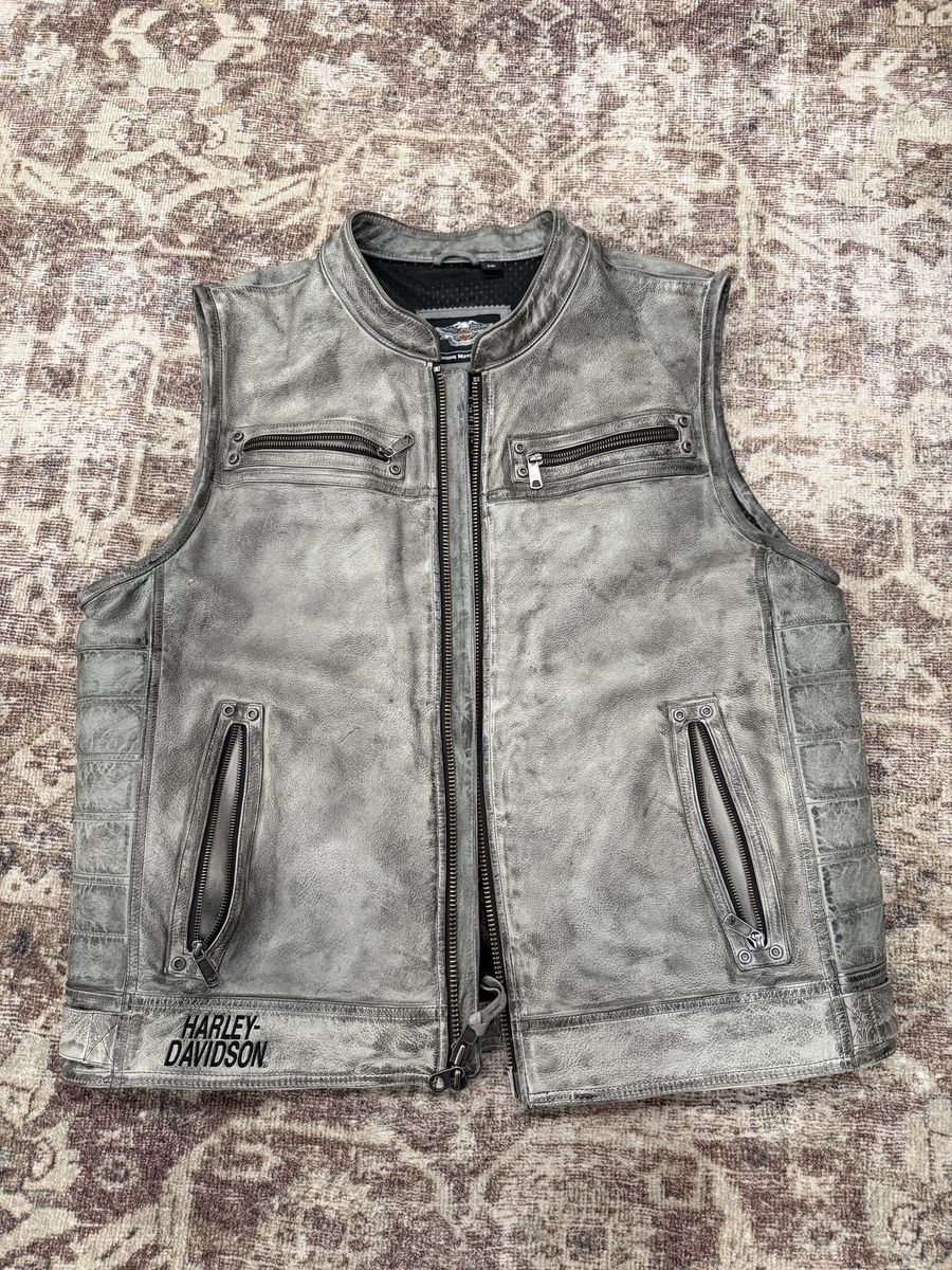 2XL Harley Davidson Charcoal Gray Leather Vest
