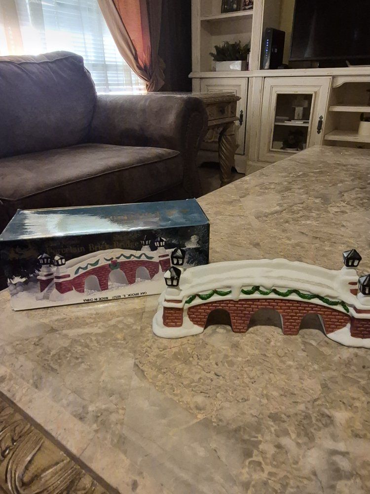 Hand-Painted Porcelain Brick Bridge Christmas Village Decoration