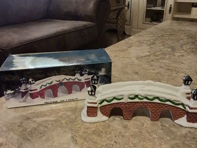 Hand-Painted Porcelain Brick Bridge Christmas Village Decoration
