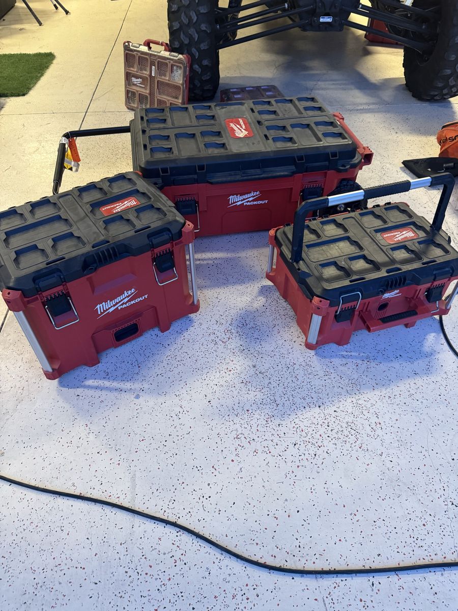 Milwaukee PACKOUT Modular Storage System (3-Piece Set) - Red/Black, Durable Tool Boxes