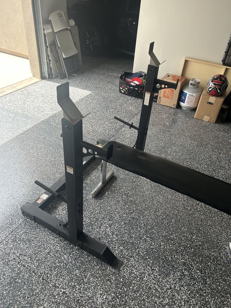 Half rack and flat bench.