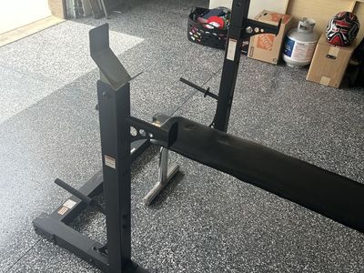 Half rack and flat bench.