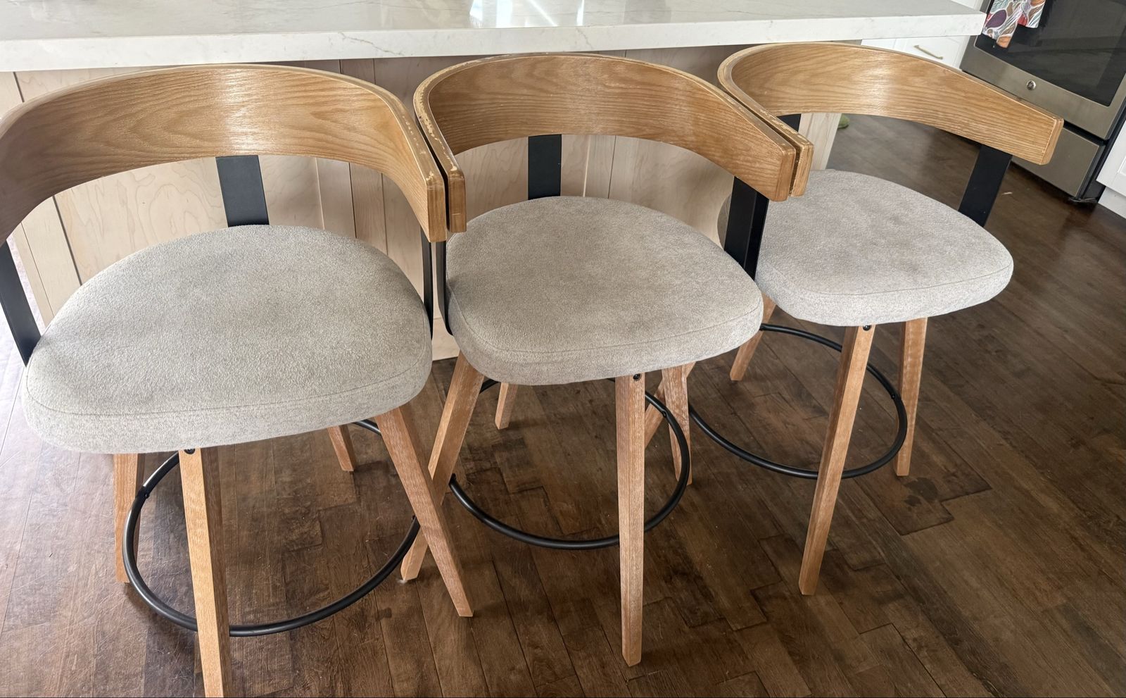 Set of 3 Swivel Bar Stools Counter Height