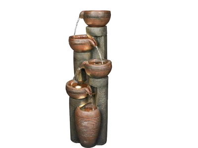 New in box, 39.7 in. 5-Tier Resin Fiberglass Relaxing Outdoor Water Fountain with LED Lights