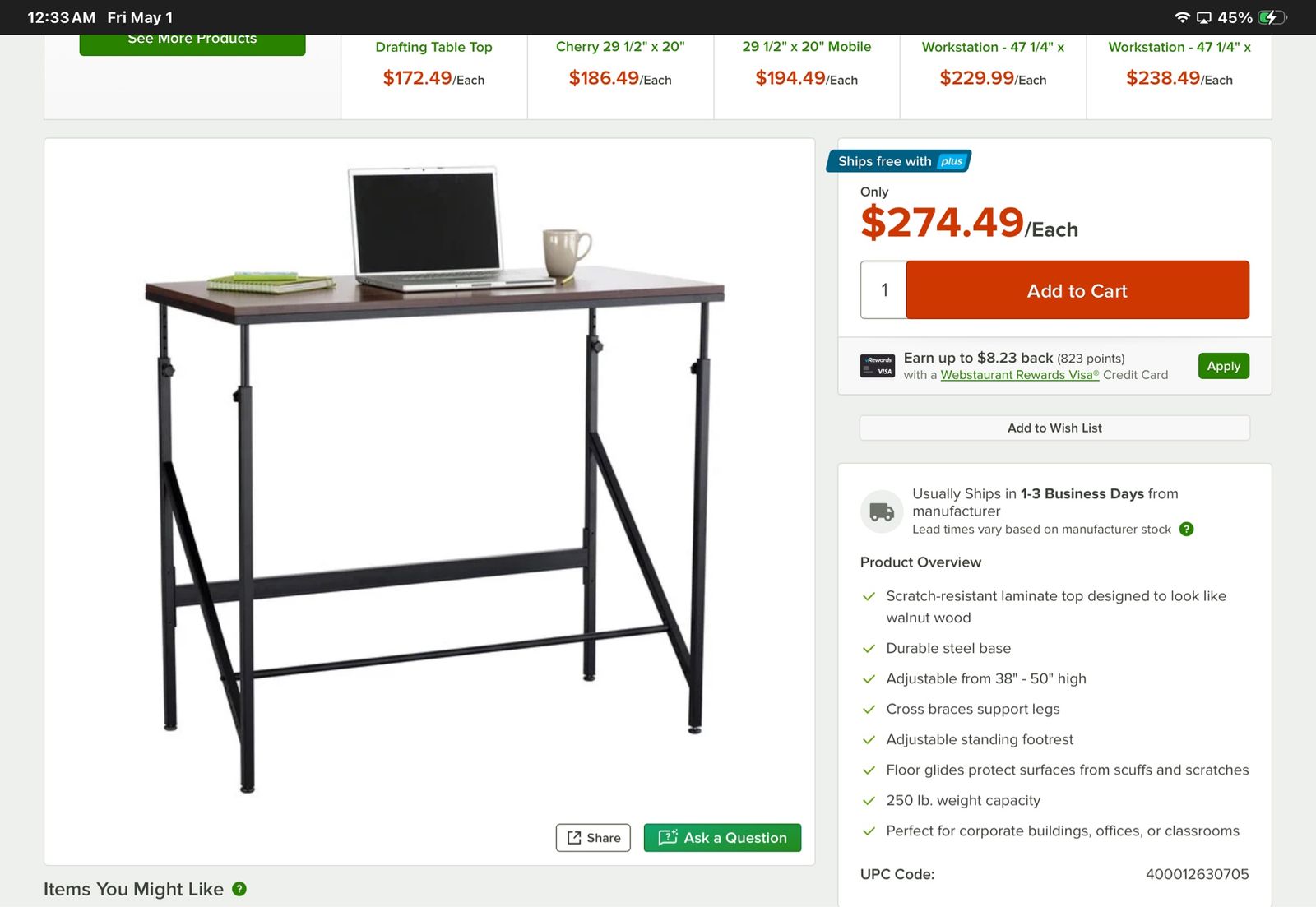 Safco / Mayline Standing Desk (Walnut) – Model 195