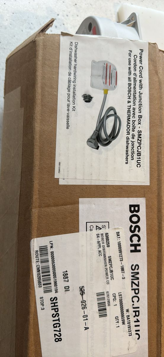 Bosch SMZPCJB1UC Dishwasher Power Cord with Junction Box & Hardwiring Installation Kit, New